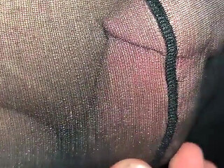 I Found My Friend's Stepmom's Black Shiny Pantyhose From Her Underwear Drawer to Wear and Cum Through the Pantyhose