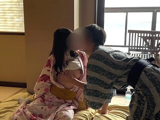 Boyfriend licks Maria&#039;s cute boobs in a yukata  at a hot spring traditional Japanese Inn