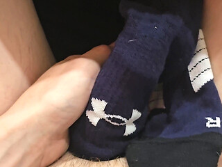 I Shoot Cum in a Used Condom After Using My Under Armour Crew Sock to Jerk off