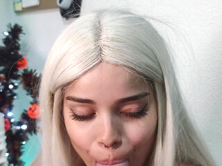 Forbidden Spell: Wellington lost control in the intense blowjob and came in the witch's mouth