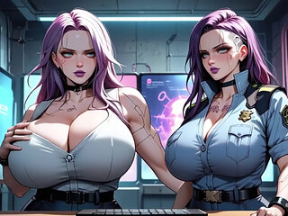 Cyberpunk police officer women undress (Ai animation)
