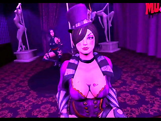 Mad Moxxi te pega flor de chupada y te recoge en el club Purple Dream.