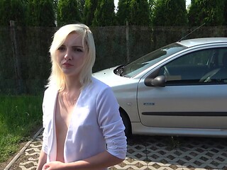 Blonde Tyna's tight nylon clad ass bounces in doggy as they fuck