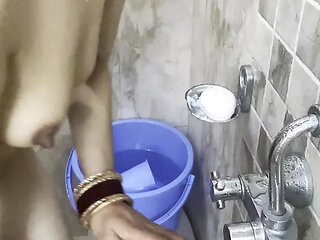 Desi Indian New Wife Bath Running Tap Masturbation Hot