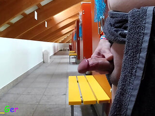 I was jerking off my thick foreskin cock in a very public changing area and almost got caught twice.