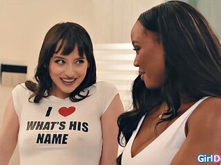 Big-Tits Ebony Stepmom Lana Smalls and August Skye Finger Each Other to Explosive Squirting