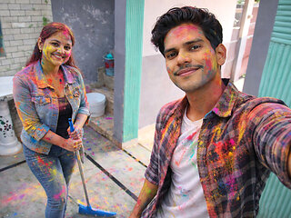 Newly Married Indian Woman With Holi Special Hot Video