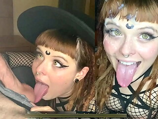 Goth Girls Sloppy Blowjob and a Big Cumshot Reward