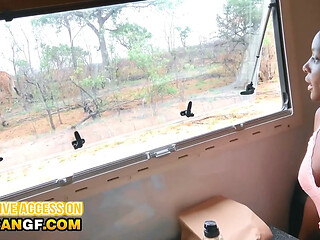 My EBONY GIRLFRIEND bared her natural tits on safari... so I fucked her SENSELESS on the drive