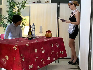 Italian Restaurant Sex: Hot Waitress Uniform Blowjob & Facial Amateur Roleplay