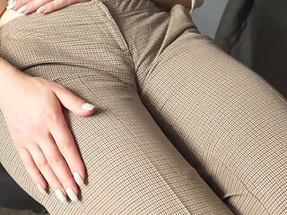 Naughty Colleague Seduces You with Her Fat Cameltoe in Trousers