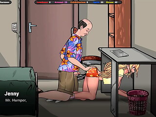 The landlord secretly cums on Jenny'_s ass while she'_s under the table. Hentai Game