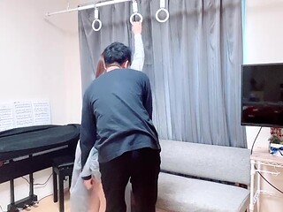 Amateur Japanese couple play train fetish with finger fucking and ass touching