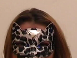 Amateur Masked Chubby MILF with Huge Tits Masturbates Her Shaved Pussy with a Dildo