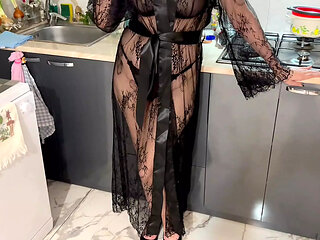 While my husband was on a business trip, a gorgeous milf in a negligee gave me a blowjob and I fucked her doggystyle.