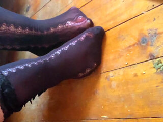 Naked babe in gothic socks