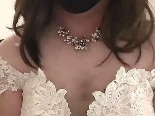 Cumming into my glittery wedding gown just before the ceremony