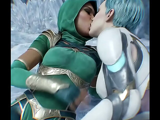 Frost x Jade lesbian kissing (mortal kombat 11/AI generated)