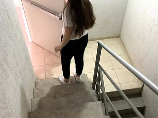 Hot Blonde Natasha Bull Sucks Dick on Public Stairs - Outdoor Blowjob & Cumshot