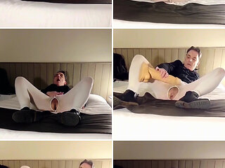 Best Moments - Open White Pantyhose and Dildo Riding