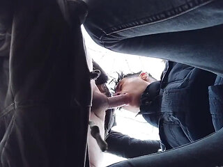 Sucking Cock Till Cum Drips Out of Mouth - View From Below