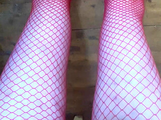 Red fishnet socks