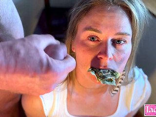 Dollar Bills Stuffed in Her Wet Pussy, Handjob &amp_ Facial