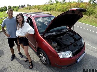 A hot chick is getting fucked in the car by her boyfriend