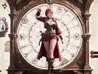 Redhead Pirate Captain! Playing with Her Cutlass in a Vintage Ship Cabin.