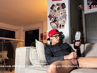 Heterosexual masturbates with new and modern toy