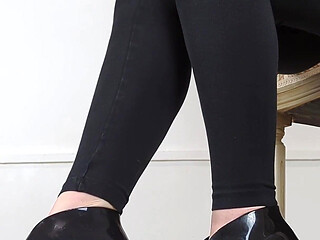 (705) Shoe Collection: High Heel Black Jelly Ankle Boots - Dame Olga (4k)