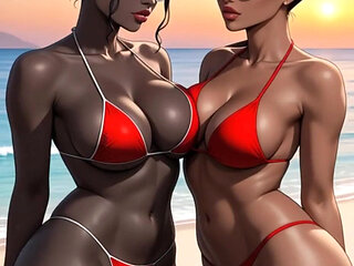 African Girl Kiss on Beach, Ai Animation