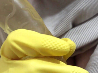 My Pregnant Wife Masturbates in a Yellow Dish Glove and Talks About How Much She Loves Masturbating in a Dish Glove and Wants