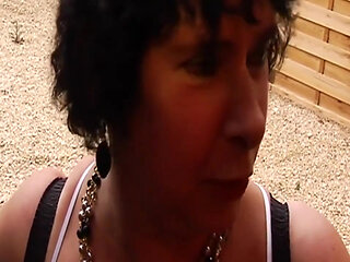 Mature Brunette Deepthroats Huge Cock with Bulging Throat Action