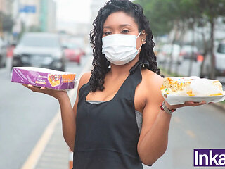 Huge Peruvian Brunette Who Sells Nougat Gets Caught by a Perverted Buyer