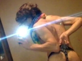 Pulling my cute Panties in the bathroom