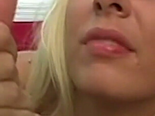 When the Most Adorable Pair of Blonde Big Natural Tits Comes to His Facial Door