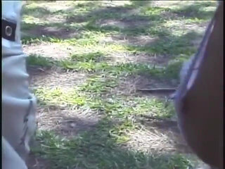 Sexy blonde shemale gets doggystyled outdoors