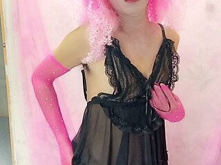 Oanh Le transgender wearing sexy clothes stabbing her cock