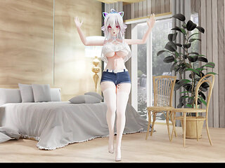 [MMD] house dance weak sound Luo Tianyi explosive breasts obscene patterns black silk