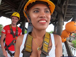Zipline fun and hot sex at home after for a Thai European couple