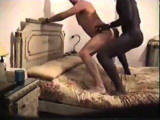 Black Stud Takes it Standing on the Bed