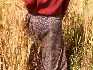 The step-sister-in-law showed her brother-in-law her fat ass in her wheat field with her brother-in-law in the open forest in the field.