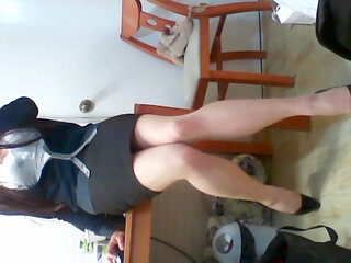 College bitch in stockings and highheels tried kinds of office style skirt looks and went to her college with anal tail plug in