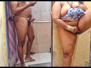 POV Indian Stepmom caught in bathroom and having horny feeling in the pussy