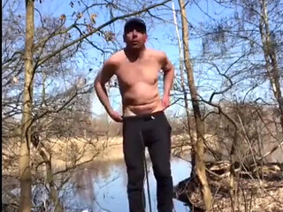 Naked Guy Shooting His Cum at the Lake