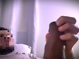 Talking dirty and playing with the big, hairy cock.