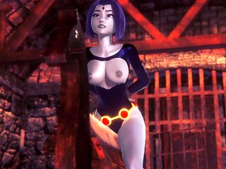 Raven takes a ride on the Wooden Pony BSDM : Titans Porn