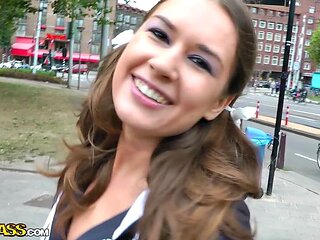 Bimbo in fishnets boned in the fanny in public sex video