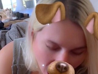 Amateur Blonde Blowjob handjob Huge Facial